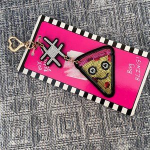 Betsey Johnson Key chains Bag Bling Sequins Pizza Slice Keys Holder New